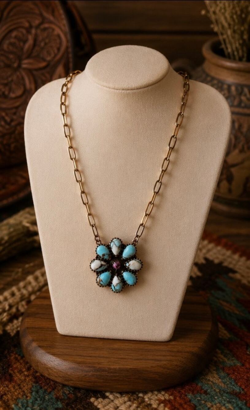 Copper and Turquoise on a beautiful paper clip chain